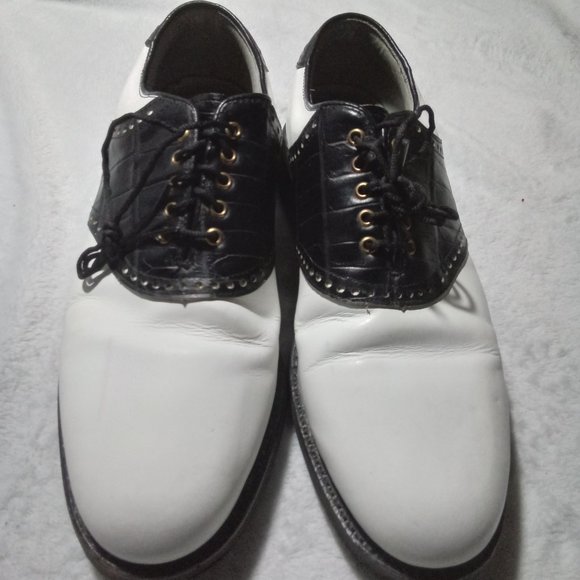 Footjoy Classics Dry Premiere Mens Golf Shoes 50610 WH/BLK Croc 10B main image 4